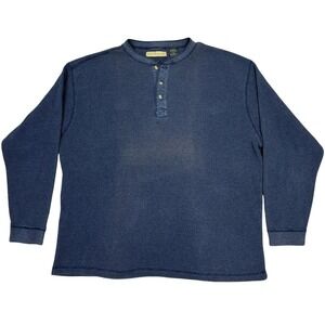 Naturalife Henley Shirt XL Blue Waffle Knit Long L/S Vintage Thermal 90s READ!
